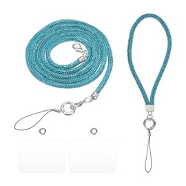 sourcing map Phone Crossbody Lanyard, 2 Size Crystal Phone Lanyard Bling Shoulder Strap Phone Bag Handbag Strap Universal Cell Phone Chain for Phone Handbag Wallet (Blue, 27.6" / 9.6")