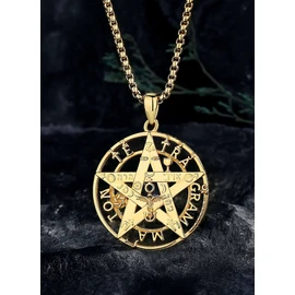 CELESTIA Tetragrammaton Necklace Amuleto de Proteccion 18K Gold Sterling Silver Pentagram Necklace for Mens Pentacle Jewelry Witchy Gifts for Men Women Pagan Talisman