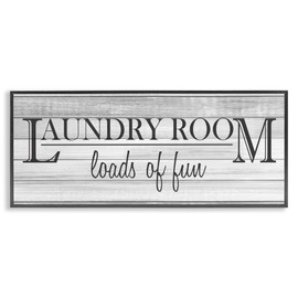 Stupell Industries Fun Laundry Room Funny Word Bathroom White, Design by Kimberly Allen Black Framed Wall Art, 10x24, Gray