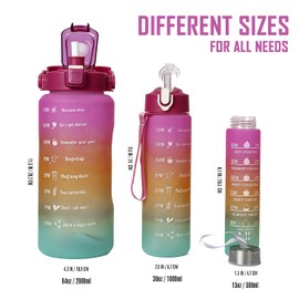 MAFEE 3 in 1 Motivational Water Bottles with Straw - Time Marker, Large Drinking Bottle Leakproof 2L Water Jugs for Sports Gym Travel Gifts BPA Free(Pink) Valentine Hydration & Self love