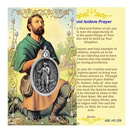 Gifts by Lulee, LLC Saint Isidore The Laborer San Isidro Labrador Silver Oxidized Medal Blessed Prayer Card and Set with everything (CARD ENGLISH+MEDAL)