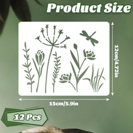 Plant Stencils, 12 Pieces Stencils for Crafts, Reusable Flower and Leaves Stencils for Painting, Stencil for Natural Plants, Drawing Stencil for Painting, DIY Art Scrapbook