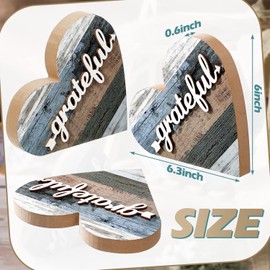 2 Pcs Rustic Table Decorations for Living Room Home Decor Farmhouse Valentines Day Centerpiece Small Love Wooden Heart Decor for Dining Room Shelf Valentines Gift Decoration(Grateful Style)