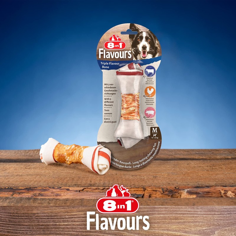 8in1 Triple Flavour Bone M - chewy dog bone with
