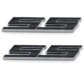 2X SS Emblems Metal 3D Side Fender Trunk Badge Decal Sticker Logo Replacement for SS Series Truck Car (Silver Black)