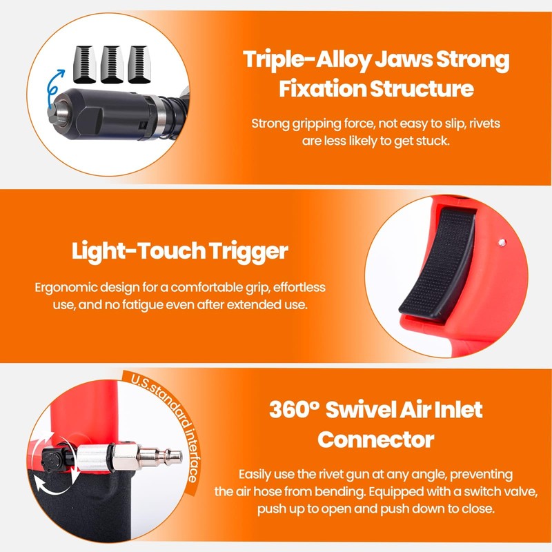 GRYVOZE Pneumatic Rivet Gun Air Pop Riveter Tool Kit with