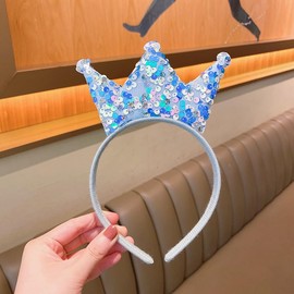 Sequins Glitter Crown Headband for Girls Blue Crowns Headpiece for Birthday Party Headbands Decorations for Daughter Costume Cosplay Hair Accessories for Girls Crown Head Bands