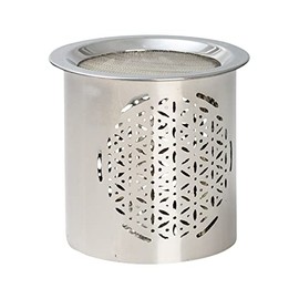 Steel Incense Burner with Flower of Life Motif - Handmade, Stainless Steel Strainer for Tea Light, Aromatherapy Warmer for Meditation and Wellness, 8 cm Height - Silver