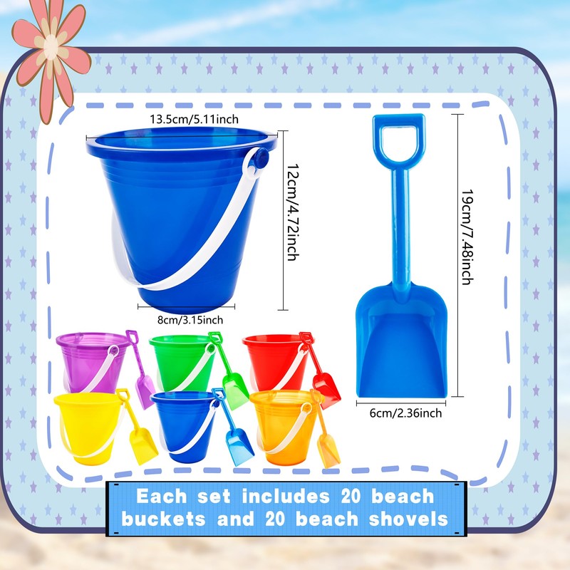 72 Pack Beach Bucket and Shovel Set 36 Mini Plastic