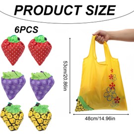 Gurxi Pack of 6 Foldable Shopping Bags, Reusable Shopping Bags, Portable Shopping Bag, Environmentally Friendly Shopping Bag, Strawberries, Grapes, Pineapple Shopping Bag Used for Shopping, As shown
