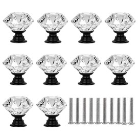 10 Pack Crystal Glass Diamond Shape Drawer Knob Pull Handle Cabinet Drawer Pulls Cupboard Knobs with Screws for Home Office Cabinet Cupboard