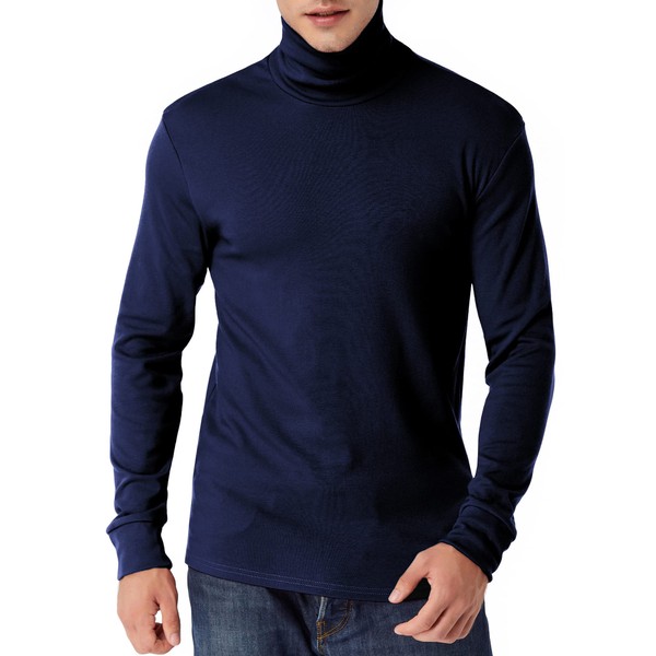 LE VONFORT Camisas térmicas de manga larga con cuello alto para hombre, ajuste delgado, capa base ligera, Azul marino/flor y brillo, XX-Large