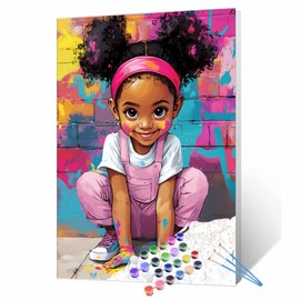 Tucocoo African Girl Graffiti Art Paint by Numbers Kits for Adults Beginner, Playful Street Black Girl Paint by Number, DIY Acrylic Paint Canvas Colorful Painting Wall Decor 16x20Inch (Without Frame)