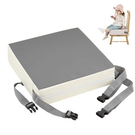 Booster Seat Chair, Washable and Removable PU Booster Seat Cushion with 2 Safety Buckles, Non-Slip Portable Child Seat, Suitable for Use at Home and Travel (Cream)