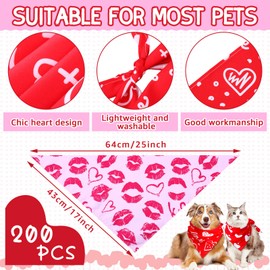 Huhumy 200 Pcs Valentine's Day Dog Bandanas Pet Dog Bandanas Bibs Bulk Love Valentines Triangle Dog Scarf for Medium Large Dog Valentine's Day Costume Accessories Decoration