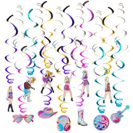 36 Pcs Singer Party Decorations Hanging Swirls, Popular Singer Birthday Party Supplies Foil Ceiling Hanging Decorations Fans Music Party Decorations