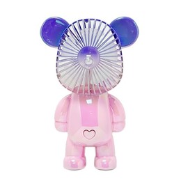 Wireless Express Rechargeable Bear Fan with 3 Speeds, 11 inches Tall, Jelly Pink, LED Light, USB Charging Port (Jelly Pink)