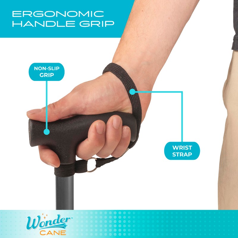 Stander Wonder Cane, Foldable Walking-Cane for Stability, Collapsible Free-Standing Walking-Stick
