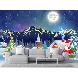 Wmjurel Christmas Tree and Santa Claus with Gift Bags Wall Mural, Large Wall Background Wallpaper(Non-self-Adhesive)