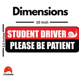 STIXORAMA Student Driver Please Be Patient Sticker Decal Safety Signs - 3 Pack Vinyl Red Rectangular Stickers for Cars