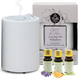 Esprit de Fleur Essential Oil Diffuser Light Stone Finish & Aromatherapy Bundle | with Lavender, Sweet Orange, Lemongrass Oils (3 Pack, 10ml)