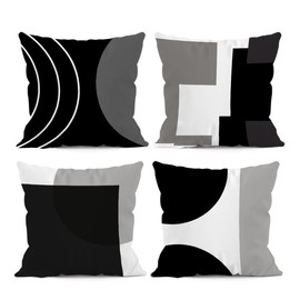 SEVENWELL Black White Grey Cushion Covers 45x45cm Set of 4 Geometric Cushion Cases Abstract Decorative Pillow Covers for Sofa Couch Bed Outdoor