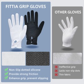 Fittia White Parade Gloves with Grip: Non-Slip for Men & Women with Snap Cuff, Breathable Cotton, Costume Honor Guard Gloves, 1 Pair