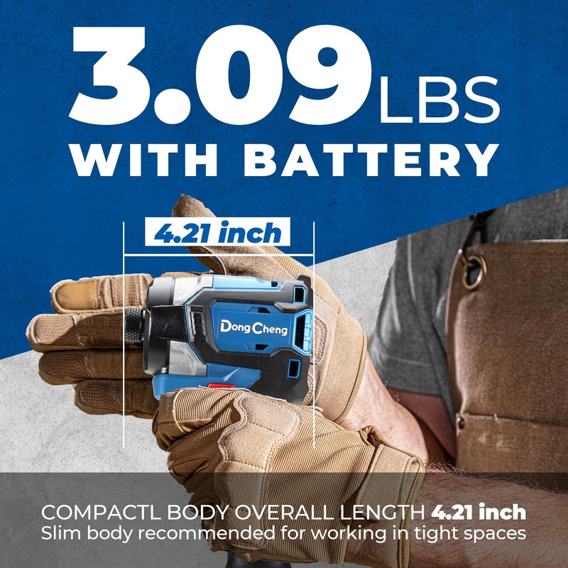 Dong Cheng 20V Brushless Impact Driver, 1840in-lbs Torque, 3200RPM, 4300IPM,