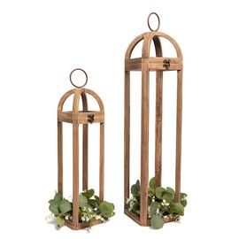 HPC Decor Large Rustic Farmhouse Lantern Decor Set of 2, Tall 30“ Vintage Wooden Lanterns, Modern Candle Lanterns Decorative w/Light String and Garland for Home, Indoor,Outdoor,Fireplace Mantle Decor