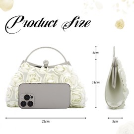 SUKUTU Clutch Handbag for Women Stereoscopic Flower Handbag Evening Bag Diamond Clutch Evening Chain for Women, beige