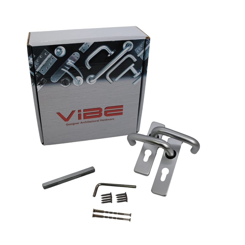 VIBE Round Bar Lever Euro on Polished Anodised Aluminium Door