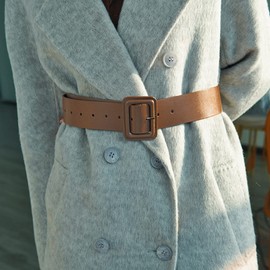 LumiSyne Women Wide Leather Belt Classic Solid Color Large Square Buckle Retro Cinch Belt High Waist Belt For Dress Overcoat