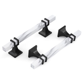 Haliwu 10 Pack 4 inch White Marble Grain Kitchen Cabinet Pulls Black Dresser Drawer Handles, 2 Tone Square Hardware