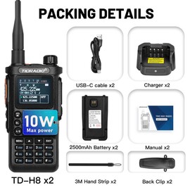 TIDRADIO (2nd Gen) TIDRADIO H8 GMRS/HAM Handheld Radio Repeater Capable,with Bluetooth Programming, NOAA Weather, Dual Band Long Range Two Way Radios, Walkie Talkies with 2500mAh Rechargeable Battery-2Pack - Style: 2 PACK-Black