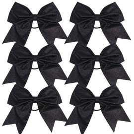 Cheerleader Bows Cheerleading 8 inch Sparkle Glitter Ponytail Holder Hair Tie School for High School College Girl Team Sports 6 Pcs … (Black)