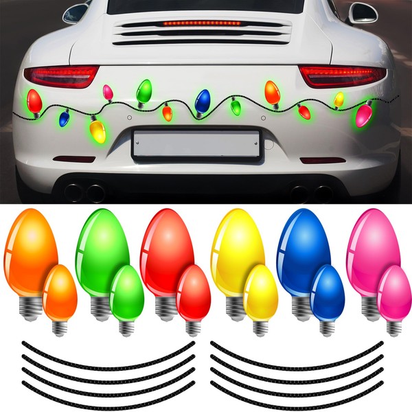 Blulu 20 Pcs Luminous Christmas Car Magnets Set, Xmas Holiday Lights Bulb Magnet Set for Xmas Holiday Winter Party Car Garage Refrigerator Decal with Magnet Wire