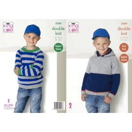 King Cole 5260 Knitting Pattern Boys Raglan Hoodie and Sweater in Big Value DK