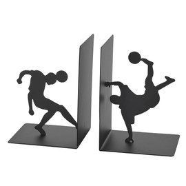 Baroni Home Bookends, Bookends for Shelf, Book Holder for Office, Living Room and Bedroom, Football Player Pattern, Black, 12 x 10 x 17 cm