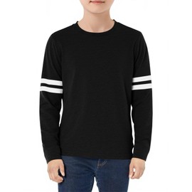 Haloumoning Boys Long Sleeve Shirts Kids Crewneck T Shirts Casual Striped Tops Tees 5-14 Years Black