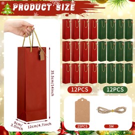 Kolldenn 24 Pcs Christmas Kraft Wine Gift Bags with Message Tags Rope Handles Bulk Champagne Gift Bags Single Bottle Kraft Wine Wrapping Paper Holder for Christmas Xmas Holiday Party Supplies