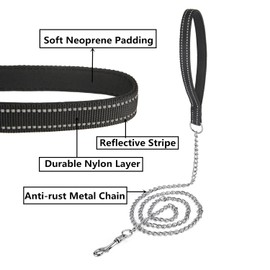 Petiry Chew Proof Metal Chain Leash ,Nylon Handle with Soft Neoprene Padding and Reflective Stripe for Small Dogs.(S, Black)