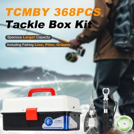TCMBY Large 3 Layers Tackle Box with Tackle Included, 368Pcs Fishing Lures Kit Contains Pliers,Crankbait,Hooks,Weights & Accessories, Fishing Gear Bait Lure Gifts for Men Bass Freshwater (Black White)