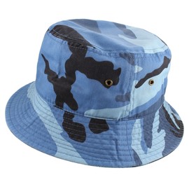 Gelante Camo Cotton Bucket Hat for Women and Men Packable Travel Summer Beach Hat 1900-BlueCamo-L/XL