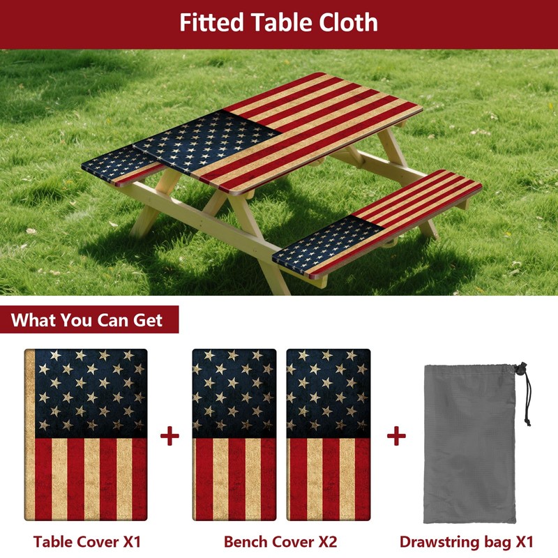 KENOBEE Picnic Table Cover with Bench Covers 8FT 3PCS, Camping
