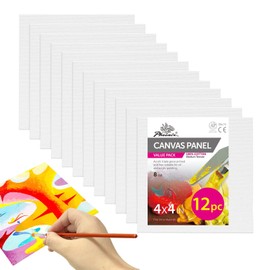 PHOENIX Small Painting Canvas Panels 4x4 Inch, 12 Value Pack - 8 Oz Triple Primed 100% Cotton Acid Free Square Canvas Boards for Painting, White Blank Flat Canvas Boards for Acrylic, Oil Paints