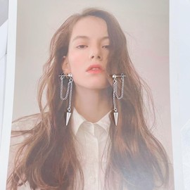 Minimalist Spike Tassel Threader Chain Long Dangle Drop Earrings for Women Men Girls Stainless Steel Ball Stud Black Gold Silver Dangling Hanging Hypoallergenic Fashion Gothic Punk Vintage