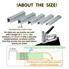XiBany 4-14mm Narrow Crown Nails 1.2mm Thick Nail High Hardness Door Nails 4/25inch To 9/16inch for 3 In 1 Heavy Duty Staple Gun