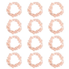 12Pcs Satin Hair Ties, Blush Silk Hair Scrunchies Skinny Hair Ties Ponytail Holder Hair Accessories Wedding Pink Gifts for Women Girls