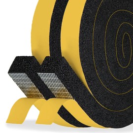 Foam Tape Air Conditioner Window Seal, 1 X 1 Inch Thick Foam Stripe with Adhesive, Weather Stripping for Doors and Windows Insulation, Window Ac Insulation Tape (6.5ft x 2 Rolls, Total 13ft)