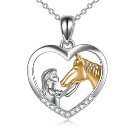 YFN Girl and Horse Necklace for Girls, Sterling Silver Horse Jewellery, Horse, Gifts for Women, Sterling Silver, gold